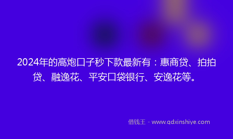 2024年的高炮口子秒下款最新有：惠商贷、拍拍贷、融逸花、平安口袋银行、安逸花等。