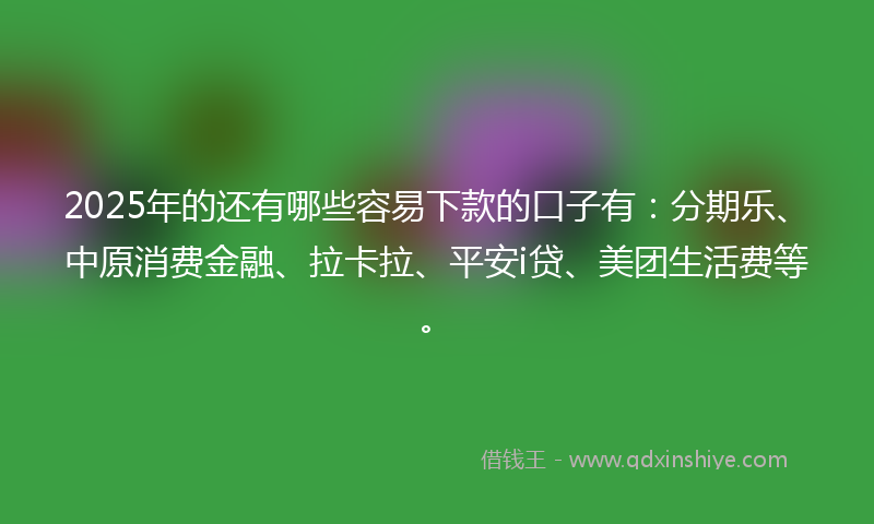 2025年的还有哪些容易下款的口子有：分期乐、中原消费金融、拉卡拉、平安i贷、美团生活费等。