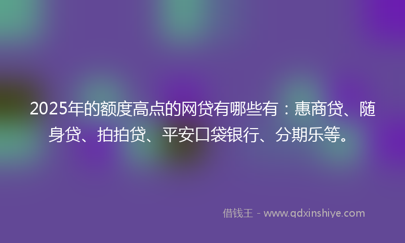 2025年的额度高点的网贷有哪些有：惠商贷、随身贷、拍拍贷、平安口袋银行、分期乐等。