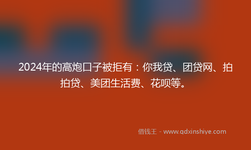 2024年的高炮口子被拒有：你我贷、团贷网、拍拍贷、美团生活费、花呗等。