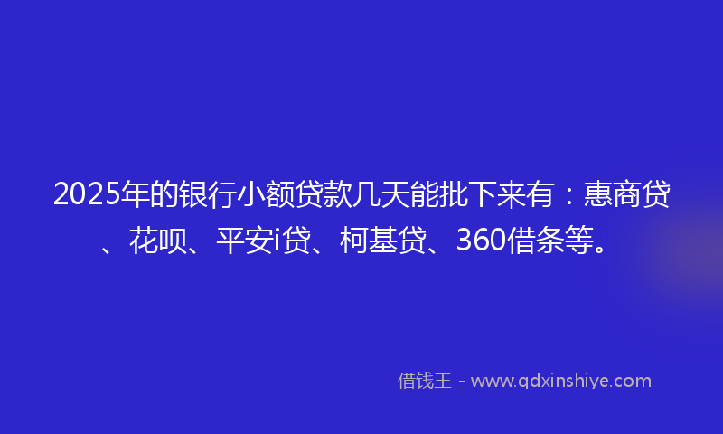 2025年的银行小额贷款几天能批下来有：惠商贷、花呗、平安i贷、柯基贷、360借条等。