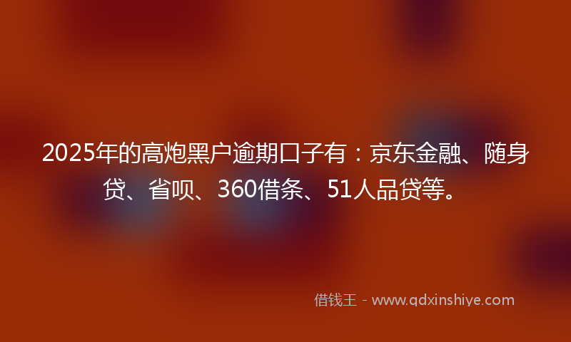 2025年的高炮黑户逾期口子有：京东金融、随身贷、省呗、360借条、51人品贷等。