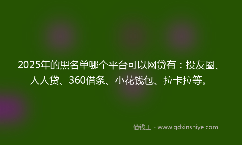 2025年的黑名单哪个平台可以网贷有：投友圈、人人贷、360借条、小花钱包、拉卡拉等。