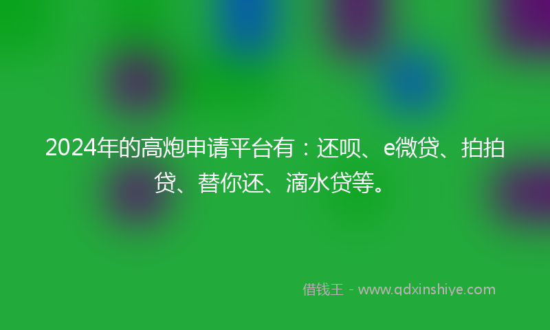2024年的高炮申请平台有：还呗、e微贷、拍拍贷、替你还、滴水贷等。