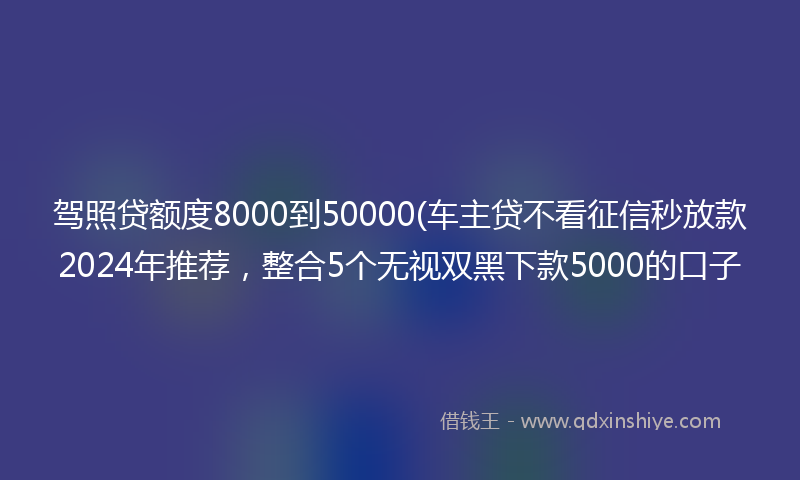 驾照贷额度8000到50000(车主贷不看征信秒放款2024年推荐，整合5个无视双黑下款5000的口子