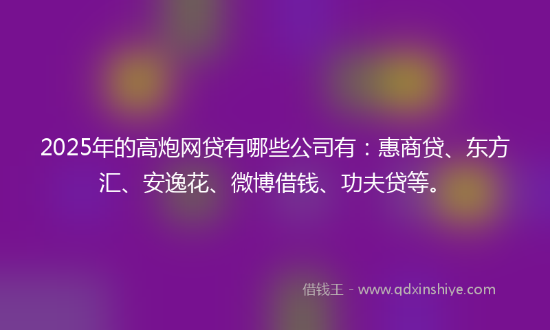 2025年的高炮网贷有哪些公司有：惠商贷、东方汇、安逸花、微博借钱、功夫贷等。