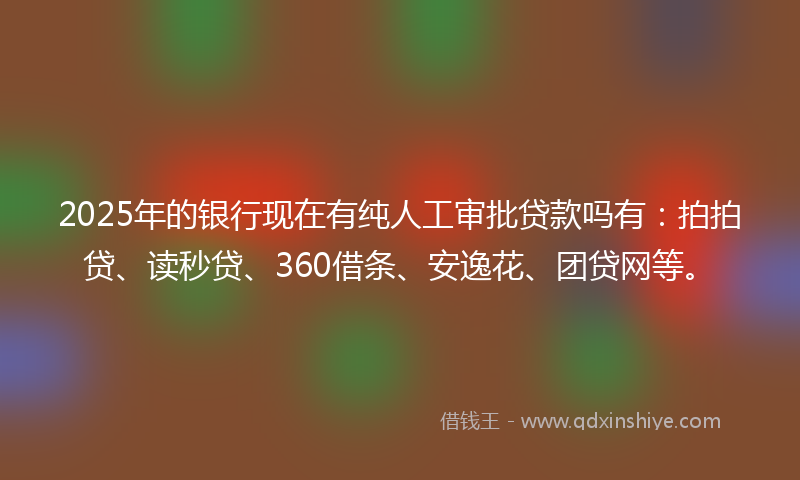 2025年的银行现在有纯人工审批贷款吗有：拍拍贷、读秒贷、360借条、安逸花、团贷网等。