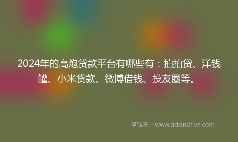 2024年的高炮贷款平台有哪些有：拍拍贷、洋钱罐、小米贷款、微博借钱、投友圈等。