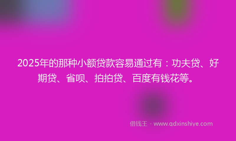 2025年的那种小额贷款容易通过有：功夫贷、好期贷、省呗、拍拍贷、百度有钱花等。