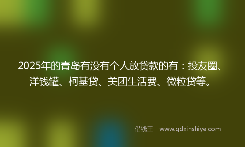 2025年的青岛有没有个人放贷款的有：投友圈、洋钱罐、柯基贷、美团生活费、微粒贷等。