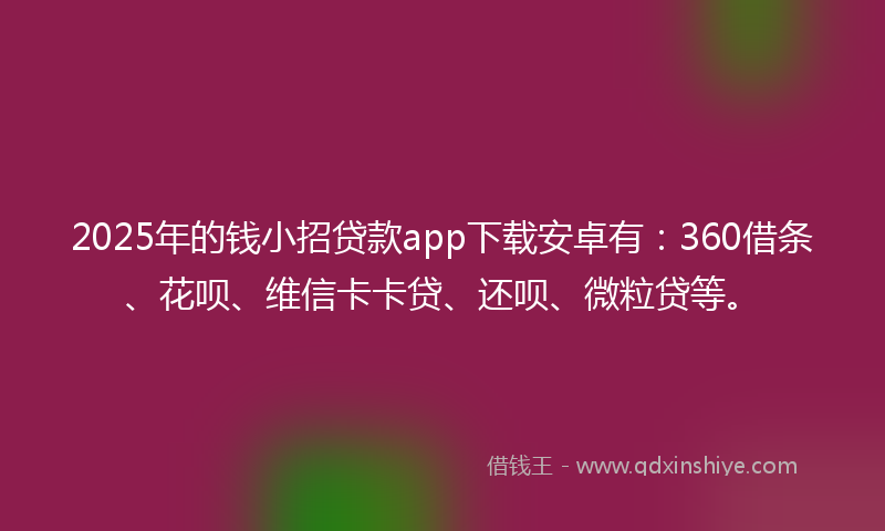 2025年的钱小招贷款app下载安卓有：360借条、花呗、维信卡卡贷、还呗、微粒贷等。