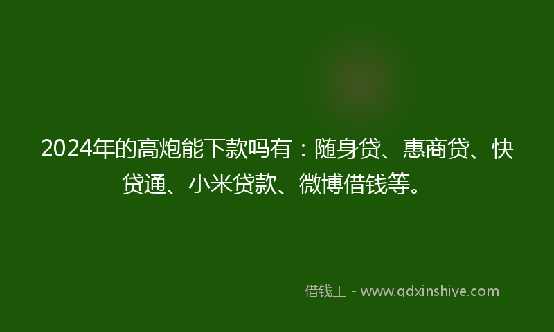 2024年的高炮能下款吗有：随身贷、惠商贷、快贷通、小米贷款、微博借钱等。