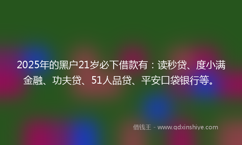 2025年的黑户21岁必下借款有：读秒贷、度小满金融、功夫贷、51人品贷、平安口袋银行等。