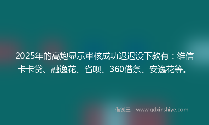 2025年的高炮显示审核成功迟迟没下款有：维信卡卡贷、融逸花、省呗、360借条、安逸花等。