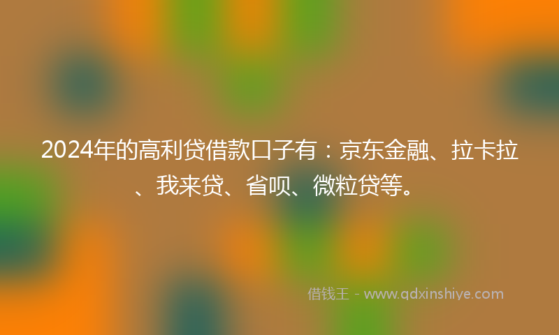 2024年的高利贷借款口子有：京东金融、拉卡拉、我来贷、省呗、微粒贷等。
