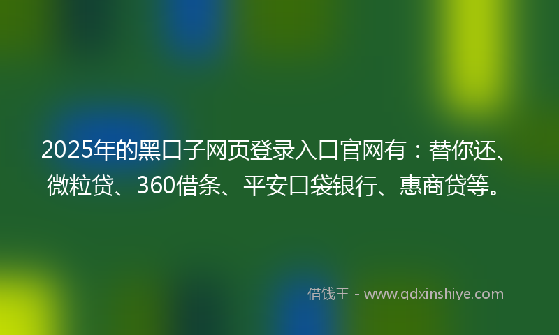 2025年的黑口子网页登录入口官网有：替你还、微粒贷、360借条、平安口袋银行、惠商贷等。