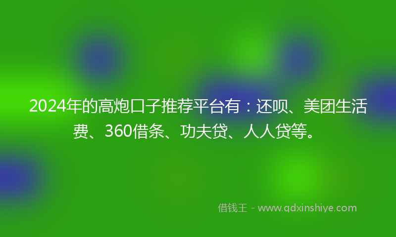 2024年的高炮口子推荐平台有：还呗、美团生活费、360借条、功夫贷、人人贷等。