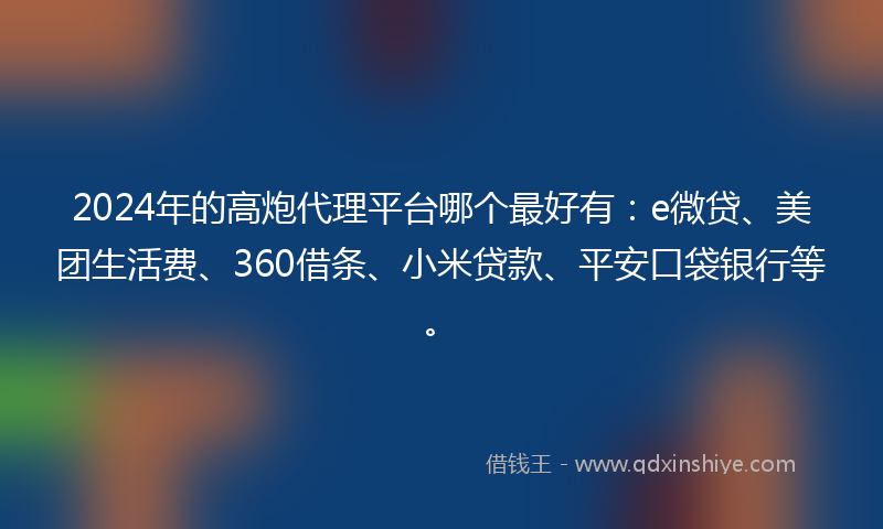 2024年的高炮代理平台哪个最好有：e微贷、美团生活费、360借条、小米贷款、平安口袋银行等。