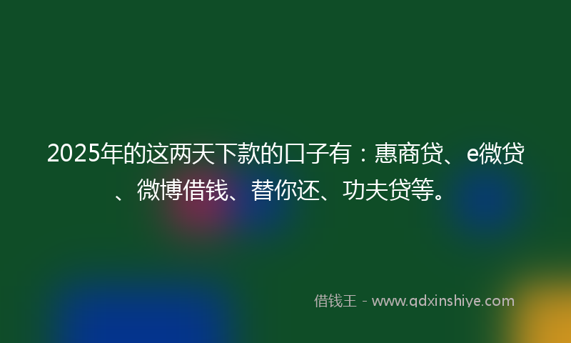 2025年的这两天下款的口子有：惠商贷、e微贷、微博借钱、替你还、功夫贷等。
