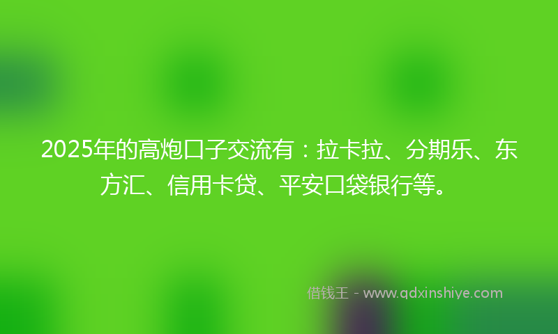 2025年的高炮口子交流有：拉卡拉、分期乐、东方汇、信用卡贷、平安口袋银行等。