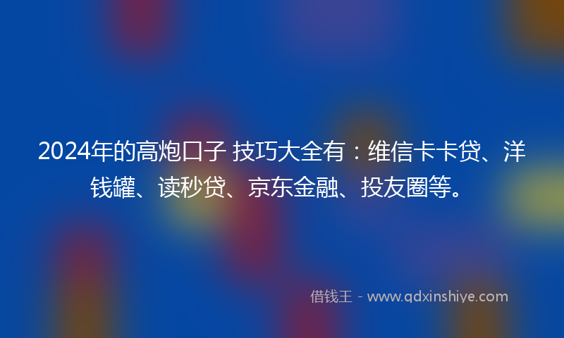 2024年的高炮口子 技巧大全有：维信卡卡贷、洋钱罐、读秒贷、京东金融、投友圈等。