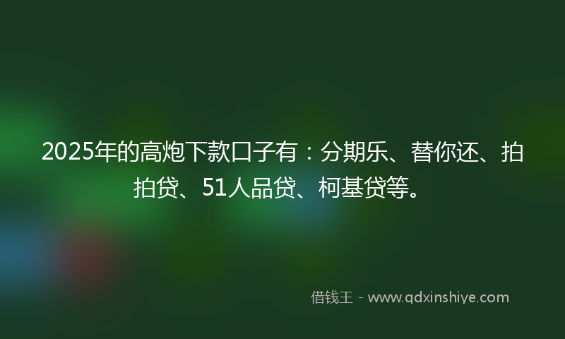 2025年的高炮下款口子有：分期乐、替你还、拍拍贷、51人品贷、柯基贷等。