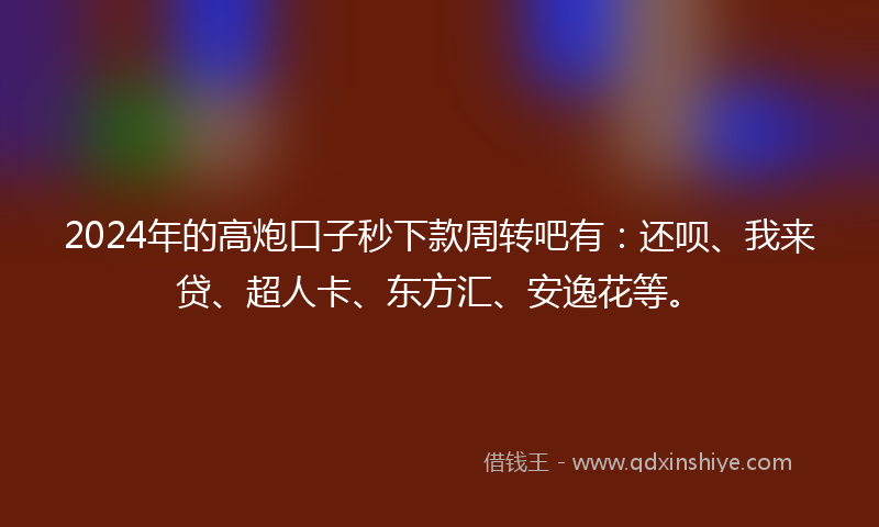 2024年的高炮口子秒下款周转吧有：还呗、我来贷、超人卡、东方汇、安逸花等。