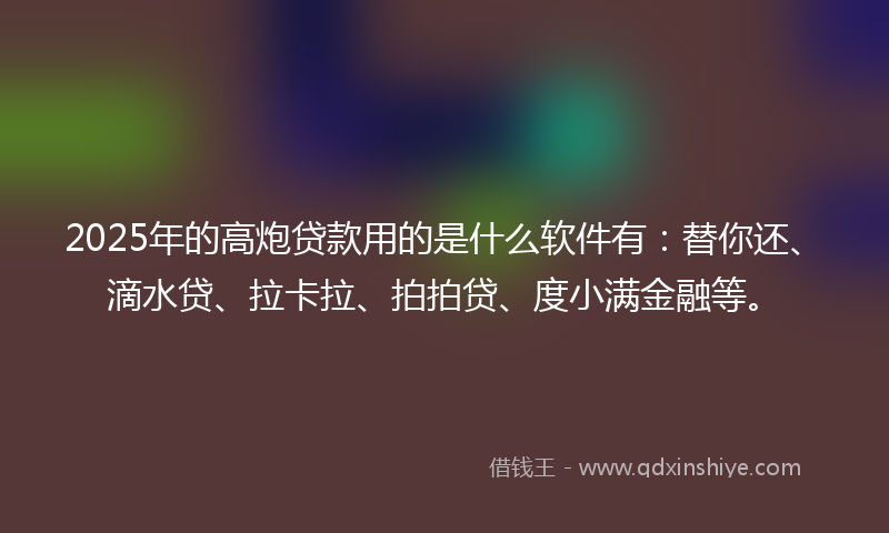 2025年的高炮贷款用的是什么软件有：替你还、滴水贷、拉卡拉、拍拍贷、度小满金融等。