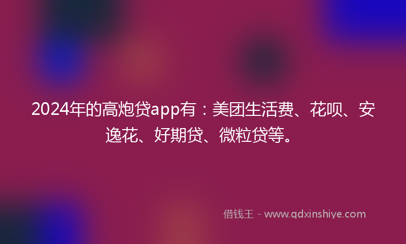 2024年的高炮贷app有：美团生活费、花呗、安逸花、好期贷、微粒贷等。