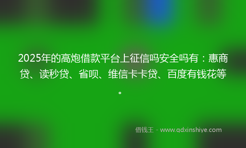 2025年的高炮借款平台上征信吗安全吗有：惠商贷、读秒贷、省呗、维信卡卡贷、百度有钱花等。