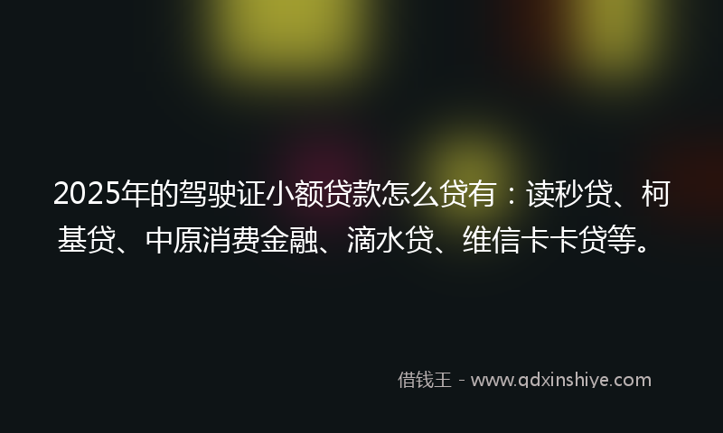 2025年的驾驶证小额贷款怎么贷有：读秒贷、柯基贷、中原消费金融、滴水贷、维信卡卡贷等。