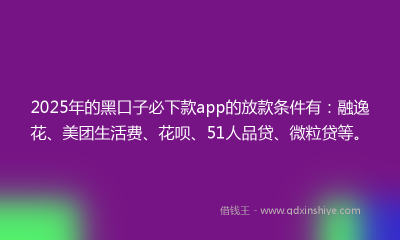 2025年的黑口子必下款app的放款条件有：融逸花、美团生活费、花呗、51人品贷、微粒贷等。