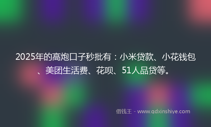 2025年的高炮口子秒批有：小米贷款、小花钱包、美团生活费、花呗、51人品贷等。