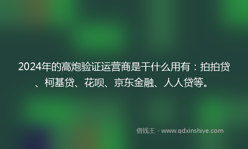 2024年的高炮验证运营商是干什么用有：拍拍贷、柯基贷、花呗、京东金融、人人贷等。