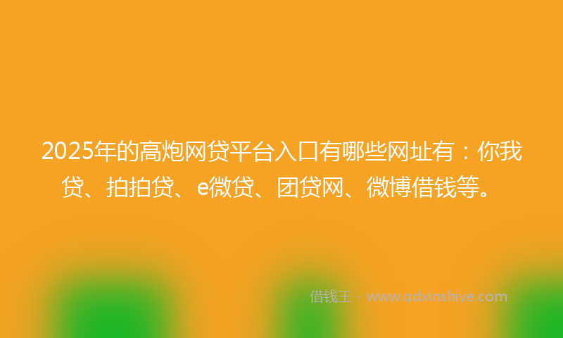 2025年的高炮网贷平台入口有哪些网址有：你我贷、拍拍贷、e微贷、团贷网、微博借钱等。