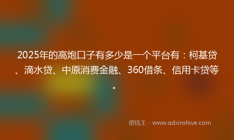 2025年的高炮口子有多少是一个平台有：柯基贷、滴水贷、中原消费金融、360借条、信用卡贷等。