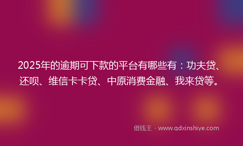 2025年的逾期可下款的平台有哪些有：功夫贷、还呗、维信卡卡贷、中原消费金融、我来贷等。