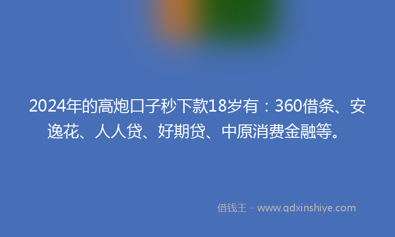 2024年的高炮口子秒下款18岁有：360借条、安逸花、人人贷、好期贷、中原消费金融等。