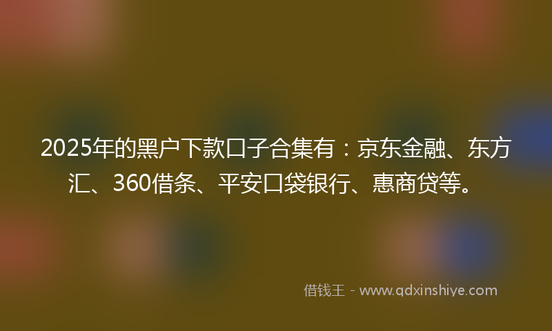 2025年的黑户下款口子合集有：京东金融、东方汇、360借条、平安口袋银行、惠商贷等。
