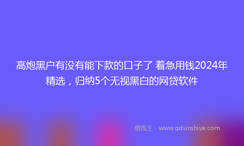 高炮黑户有没有能下款的口子了 着急用钱2024年精选，归纳5个无视黑白的网贷软件