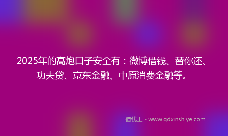 2025年的高炮口子安全有：微博借钱、替你还、功夫贷、京东金融、中原消费金融等。