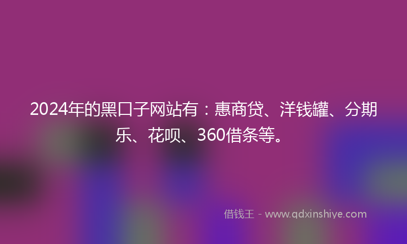2024年的黑口子网站有：惠商贷、洋钱罐、分期乐、花呗、360借条等。