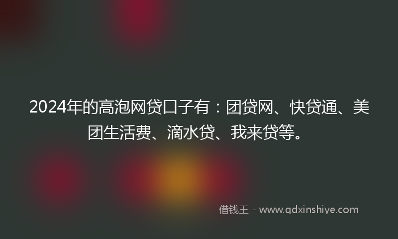 2024年的高泡网贷口子有：团贷网、快贷通、美团生活费、滴水贷、我来贷等。