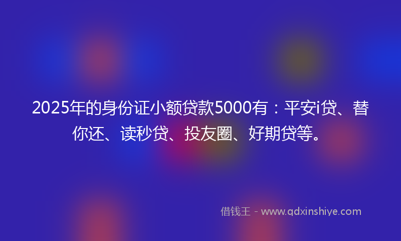 2025年的身份证小额贷款5000有：平安i贷、替你还、读秒贷、投友圈、好期贷等。
