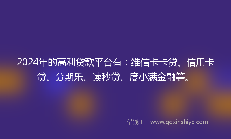 2024年的高利贷款平台有：维信卡卡贷、信用卡贷、分期乐、读秒贷、度小满金融等。