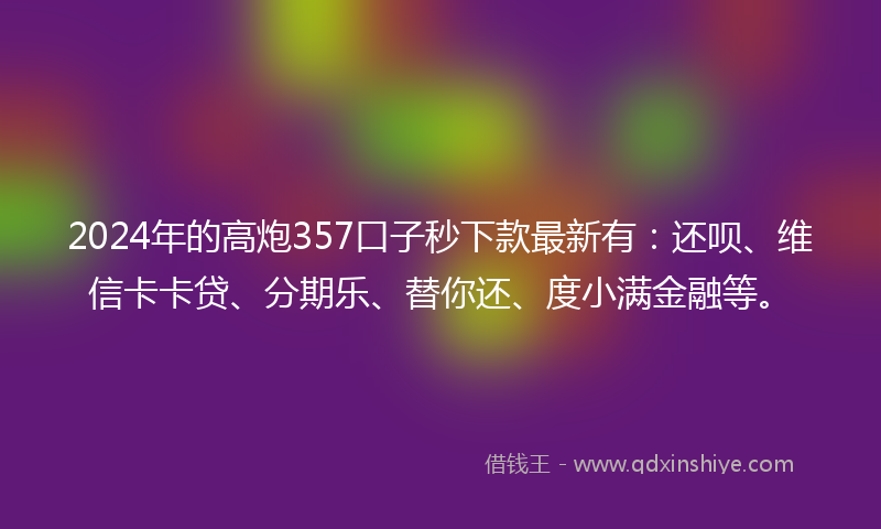 2024年的高炮357口子秒下款最新有：还呗、维信卡卡贷、分期乐、替你还、度小满金融等。