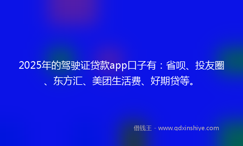 2025年的驾驶证贷款app口子有：省呗、投友圈、东方汇、美团生活费、好期贷等。