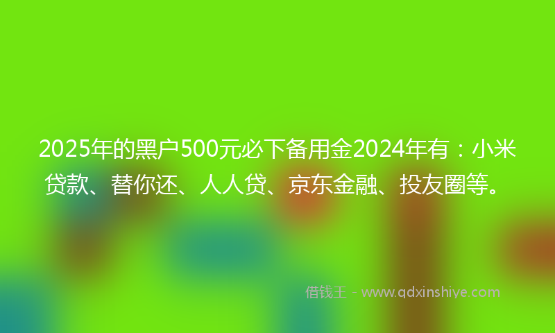 2025年的黑户500元必下备用金2024年有：小米贷款、替你还、人人贷、京东金融、投友圈等。