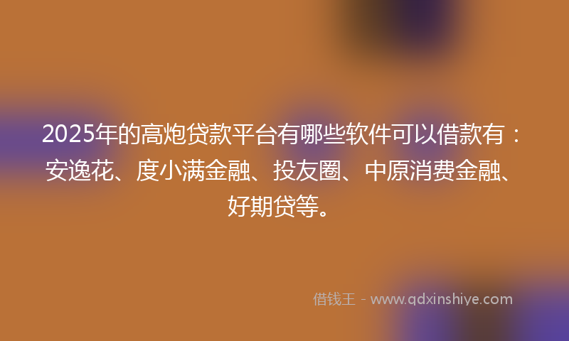 2025年的高炮贷款平台有哪些软件可以借款有：安逸花、度小满金融、投友圈、中原消费金融、好期贷等。