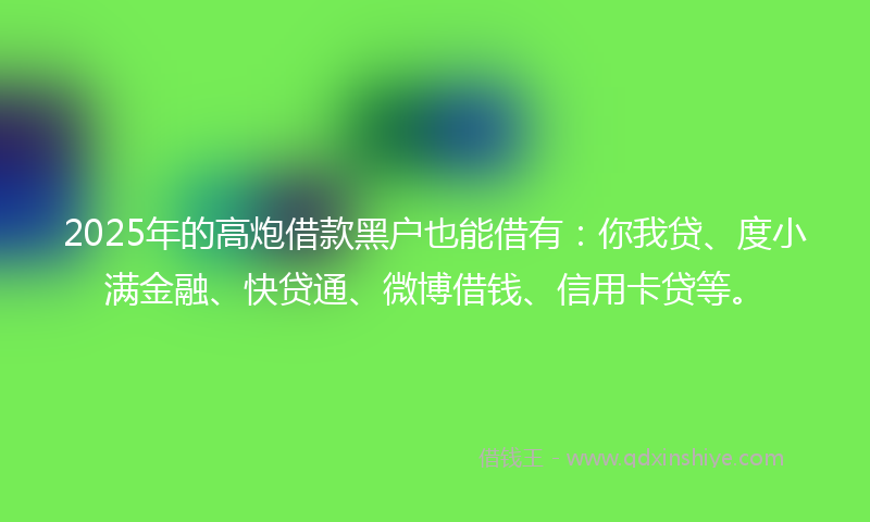 2025年的高炮借款黑户也能借有：你我贷、度小满金融、快贷通、微博借钱、信用卡贷等。